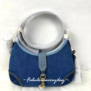 Coach Hamptons Hobo Bag With Repurposed Denim In Denim/Brass/Blue CW647 NWT